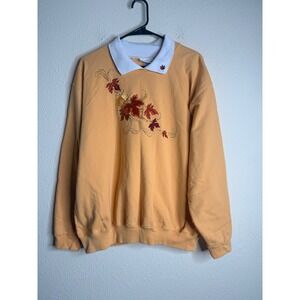 Country Store Vintage Maple Leaf Sweatshirt Double Collar Cottagecore Orange 2X